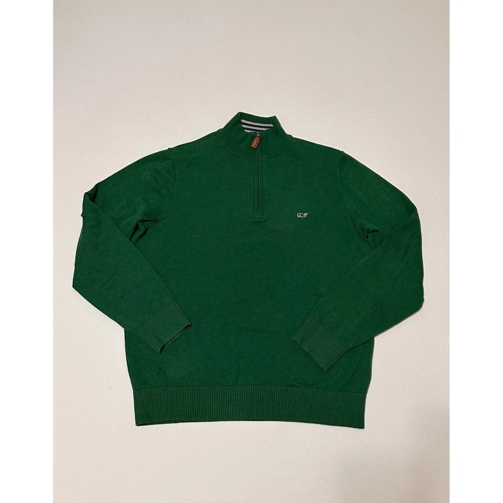 Vineyard Vines Mens Green Cotton Quarter Zip Pullover Sweater Size M RN 134578